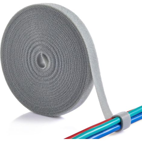 Attache-câble de données, Velcro double face, grise, 1,2 cm x 5 m (1/5)