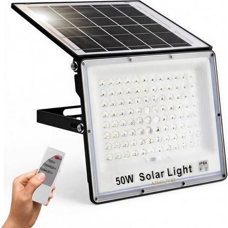 AIMIUVEI Lampe Solaire Extérieur avec Télécommande, 3000mAh, D'éclairage 120°, 96 LEDS, Applique Murale Solaire pour Jardin, Garage (1/5)