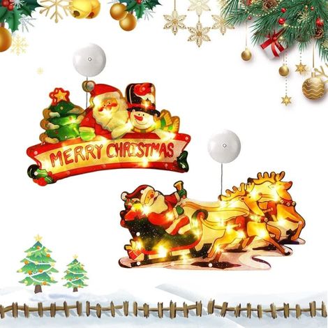 2 Pièces Lumières De Décoration De Noël,Lumières De Démarrage De Noël à Suspendre Avec Ventouse,Lumières De Ventouse De Fenêtre De Noël,Suspension Noel,Alimenté Par Pile,Deco De Noel Interieur ( le Jo (1/3)