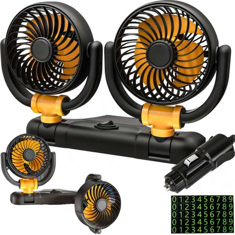 Ventilador doble para coche, para habitáculo, ajustable, silencioso, para toma de mechero, para Alogy Car 12V Negro (1/5)