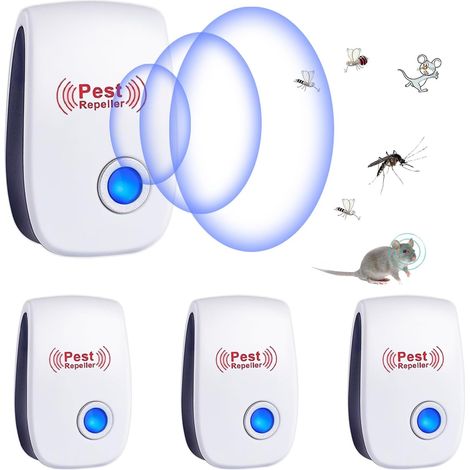 JSSEVN-Ultrason Anti Moustique, 4 pcs Répulsif Ultrasonique Anti-Rongeurs Insectes Ultrason Souris et Rats, Intérieur Prise et diffuseur (1/5)