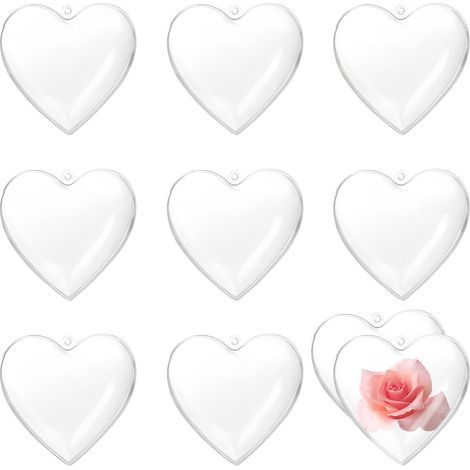 Lot de 10 boules à suspendre en plastique transparent en forme de cœur avec œillet de suspension pour mariage, Saint-Valentin, décoration à suspendre (1/5)