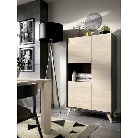 Modulo alto tres puertas para salon o cocina Cazalilla en grafito-natural 135 cm(alto)81 cm(ancho)43 cm(largo) (1/4)
