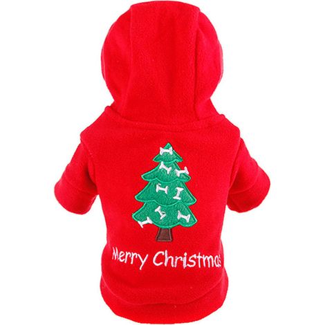 Arbre De Noel Mignon De Chien Imprime a Capuchon En Tissu Doux Manteau Puppy Vetements Chauds Automne Hiver, XS - XS