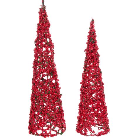 Conjunto de 2 figuras decorativas árboles de Navidad decoración de alambre metal rojo Takern (1/5)
