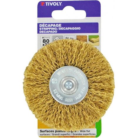 Tivoly • Spazzola Circolare • Filo In Ottone • Ø8030mm • Gambo Cilindrico Ø6mm • Per La Spellatura Del Legno Duro (1/2)