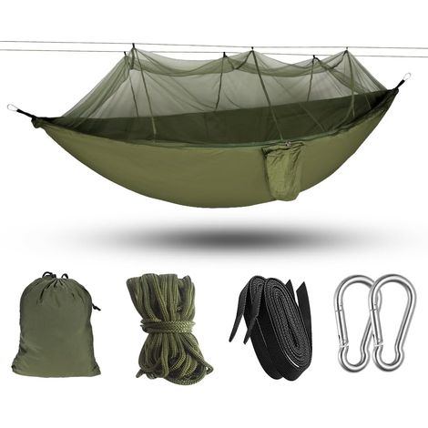 Outdoor-Hängematte mit Moskitonetz – Ultraleichte Reisehängematte aus schnelltrocknendem Nylon-Fallschirmmaterial, Tragkraft 300 kg, 260 x 140 cm, ideal für Camping, Wandern und Gartenarbeit