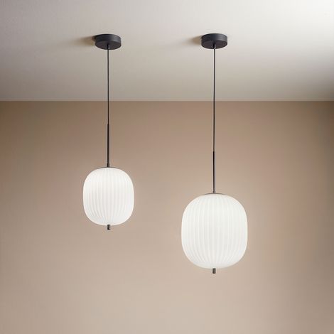 Suspension Domizia En Métal Et Verre Soufflé, Couleur Noire, Douille E27 40W, Design Élégant Pour Un Éclairage Intérieur Moderne (1/5)