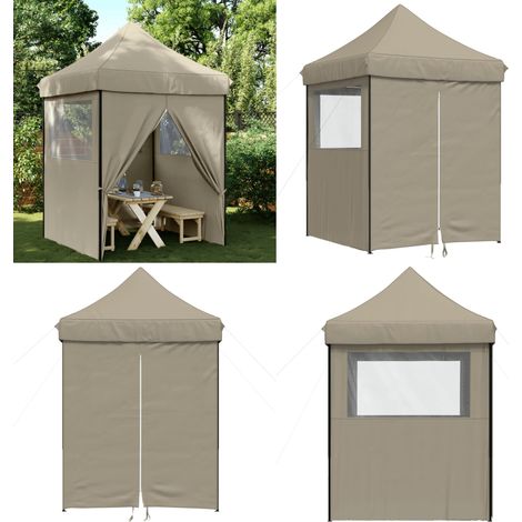 Tente de réception pliable escamotable 4 parois latérales taupe - Tents Gazebos - Tentes Pliables - Abri Extérieur - Chapiteau Pliable - Tente Événement - Home & Living (1/5)