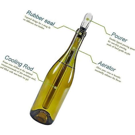 Refroidisseur de vin 3 en 1 en acier inoxydable avec bâtonnet aérateur et verseur intégré - Refroidissement rapide et sans glace - Accessoire idéal pour les amateurs de vin (1/5)