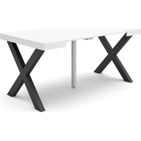 Skraut Home - Table console extensible, Console meuble, 160, Pour 8 personnes, Pieds bois massif, Style moderne, Blanc (1/5)