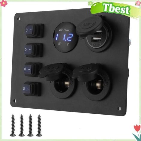 Panneau d'interrupteur à bascule, 4 boutons, double USB, affichage de tension 0-24V, LED 12V 24V, avec voltmètre, pour voiture, (1/4)
