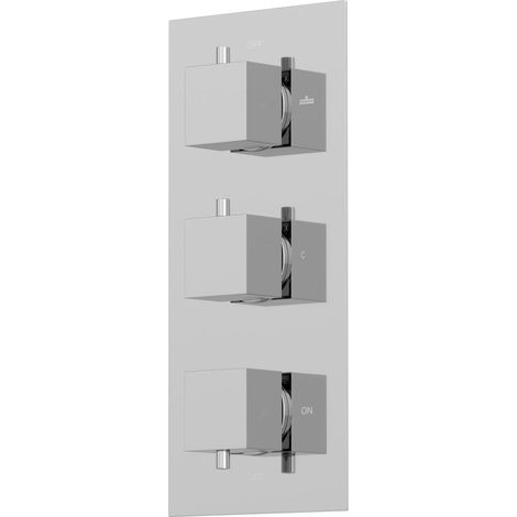 Thermostatic Square Control Concealed Shower Valve Triple Outlet Chrome Finish (1/4)