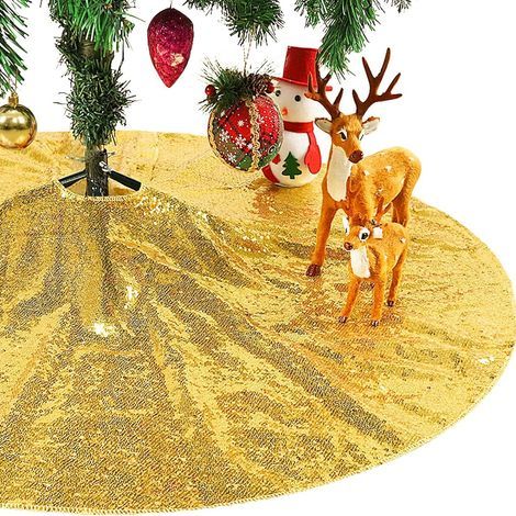 Christmas tree skirt, 90cm diameter, Christmas tree base apron, Christmas tree decoration, indoor decoration (gold) (1/5)