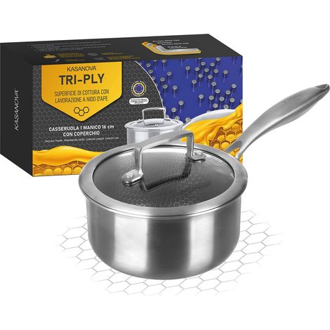 KASANOVA Casseruola antiaderente con rivestimento nido d'ape 16 cm Tri-ply, con coperchio in vetro (1/5)