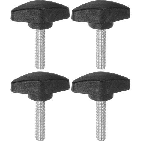 4 Stück T-förmige Flügelknöpfe, M6 x 30 mm Rändelschrauben, Standard-Außengewinde, Kunststoffgriffe, Handfestziehknöpfe, Rändelschrauben, Schwarz. (1/5)