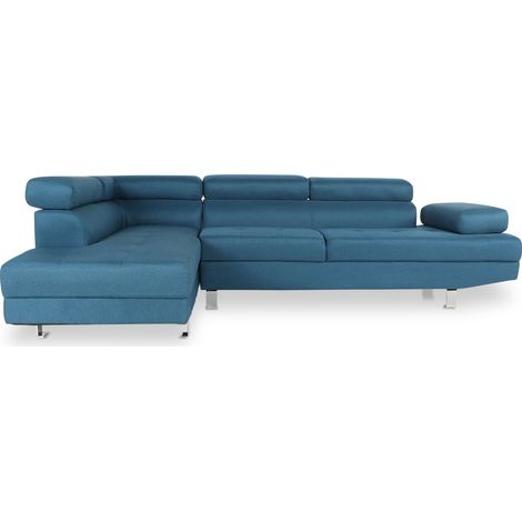 Canapé d'angle gauche avec têtières relevables Charly tissu bleu canard