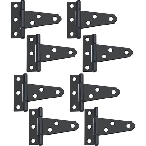 8 Stück schwarze T-Türscharniere – Türscharniere aus Metall – Türscharniere für Schuppentüren, Scheunentor, Gartentür, Schuppentür, mit 48 M3,5-Schrauben