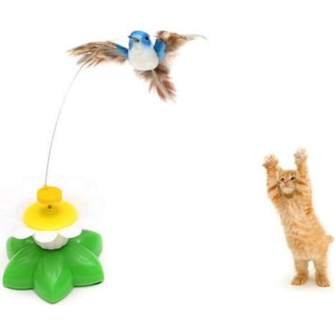 Giocattolo interattivo per gatti: uccellino volante elettrico rotante multicolore con attacco adesivo, ideale per stimolare l'istinto di caccia.