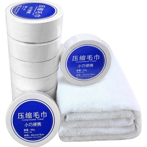 Lot de 5 serviettes compressées, idéales pour le camping et les voyages, ultra-pratiques et faciles à transporter.