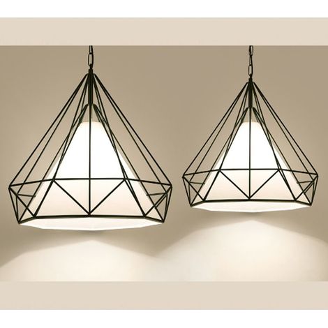 Lustre Suspension Filaire Industriel forme Diamant Luminaire - Ø 25 cm - Noir (1/5)