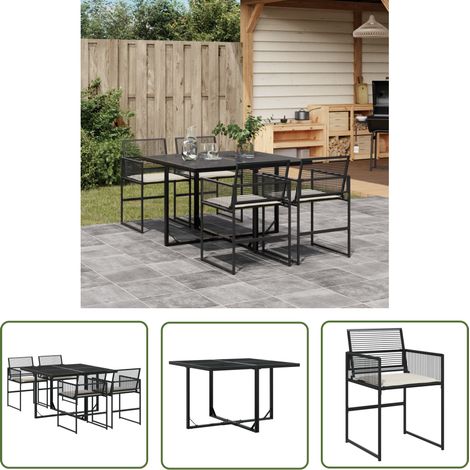 The Living Store 5-tlg. Garten-Essgruppe mit Kissen Schwarz Poly Rattan - Gartenmöbel - Essgruppe - Gartenset - Outdoortisch - Gartenstuhl (1/5)