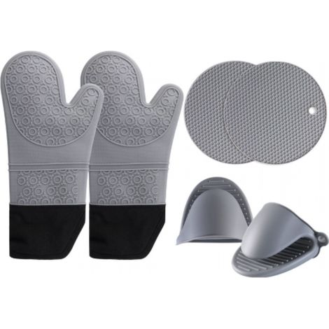 Lot de 6 Maniques Antidérapant Résistantes à la Chaleur – Silicone Grises, Idéales pour Cuisine et Micro-ondes (1/5)