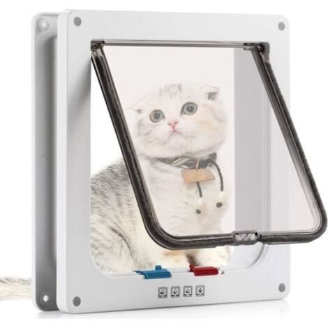 (M 19 x 20 x 5.4 cm, Blanc)Chatière pour Chat avec magnétique à 4 Voies, Porte pour Animaux de Compagnie pour Chats et Petits Chiens, Porte pour Chat avec Tunnel (1/5)