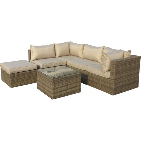 Furniture One Rattan 6 Piece Modular Outdoor Garden Sofa - Nature (1/4)
