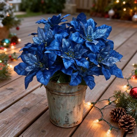 Bouquet De Fleurs Artificielles - Décoration De Noël Intérieure - Arrangement Botanique Réaliste En Soie - 35 x 25 cm - Bleu - 1 Pièce (1/5)
