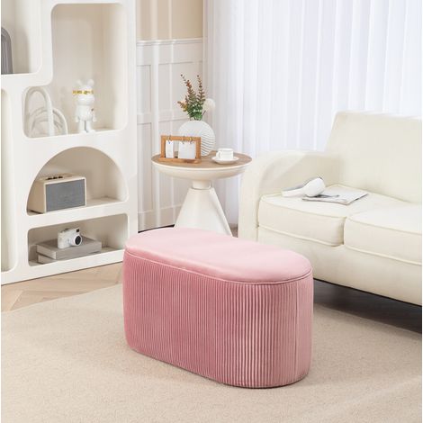Sitzbank 81/40/41 cm in Rosa mit Stauraum und Bezug in Samtoptik (1/5)