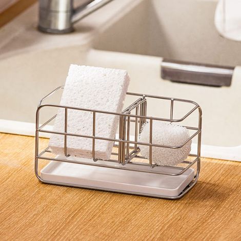 Porta spugna in acciaio inox 304, organizer multifunzionale per lavello da cucina, scolapiatti, portasapone, asse da appendere regolabile (1/3)
