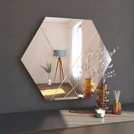 Miroir mural design hexagonal - lignes décoratives 70 cm CODY (1/5)