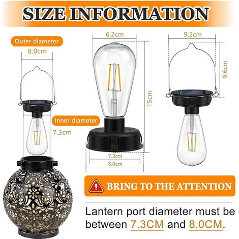 Ampoules LED Transparentes de Rechange pour Lampes Solaires 8 cm, 1.2 V, 600 mAh, étanches, Pour Suspension de Jardin, Idéales pour Lustres d'extérieur avec Crochets, Lot de 2 (1/5)