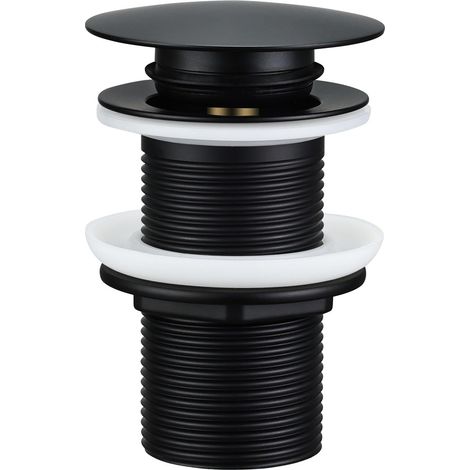 Bonde d'évier de salle de bain non fendue - Bonde de lavabo pop-up moderne avec système Click Clack - Sans trop-plein - Pour lavabo de salle de bain et lavabo (sans fente, noir) (1/5)