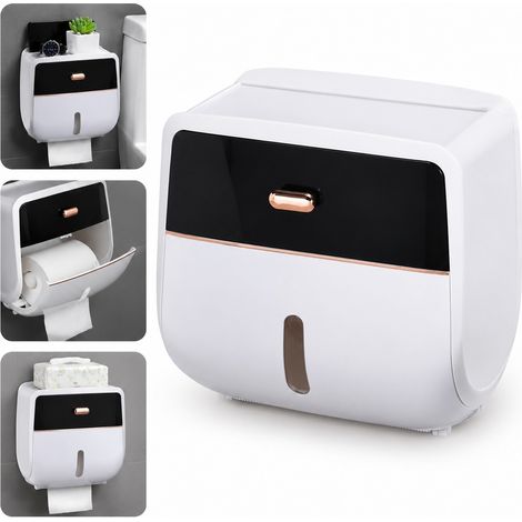 Distributeur Papier Toilette Mural Plastique Double Couche Grande Capacite Etanche Noir 22.4 x 14.2 x 23 cm (1/5)