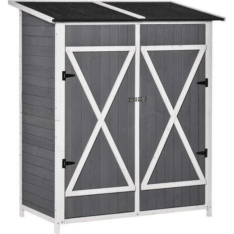 Cobertizo de jardín de madera gris con 2 puertas y techo inclinado 139x75x160 cm (1/5)