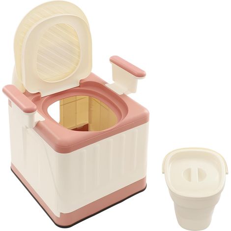 Toilettes portables pliables avec couvercle, 39,5 x 41 x 56 cm, charge maximale 150 kg, toilettes de camping avec dossier et accoudoirs amovibles, toilettes mobiles, rose+beige (1/5)