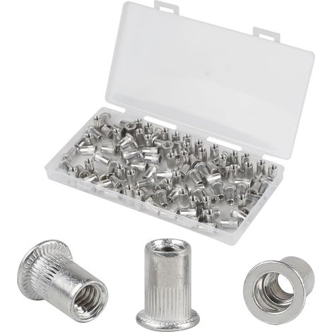 105 Pièces écrou à Riveter Aluminium M5 avec Boîte de Rangement, 7 mm Ecrou a Sertir, Rivet Fileté M5 pour la Fixation de Meubles (1/5)