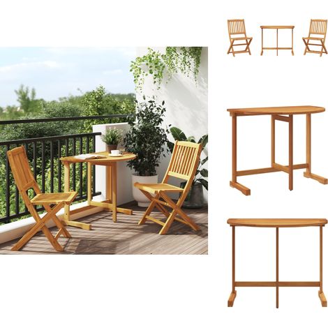 Ensemble à manger de jardin pliable 3 pcs bois d'acacia massif - Meubles De Jardin - Salon De Jardin - Mobilier Extérieur - Acacia Massif - Table Bistro (1/5)