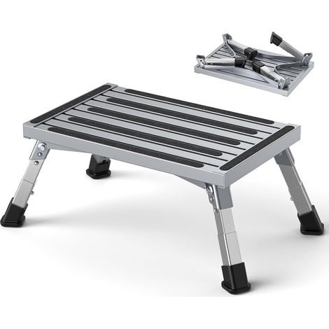 Marchepied pliant en aluminium, anti-basculement, léger, pour camping, cuisine et camping-car, charge de 350 kg, hauteur réglable sur 4 niveaux (18 cm/20 cm/22 cm/24 cm) (1/5)