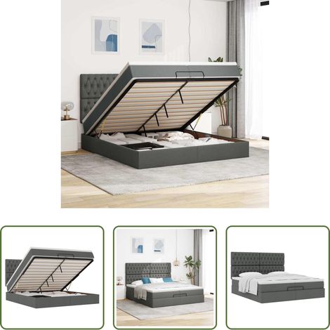 vidaXL Taschenfederkern - Ottoman-Bett mit Matratzen Dunkelgrau 200x200 cm Stoff (1/5)