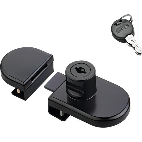 1 Pcs Glass Door Lock, Showcase Security Lock, No Drilling Required, for 5-8MM Wine Cabinet Display Cabinet, Black