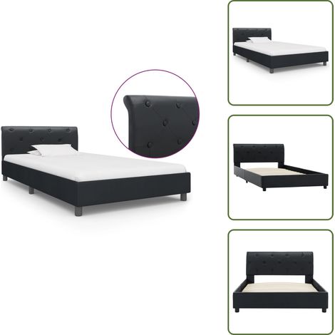 Cama de acero - vidaXL Estructura de cama de cuero sintético negro 100x200 cm - Cama de cuero sintético negro