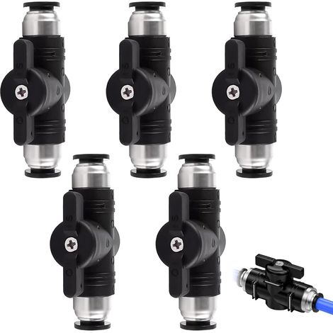 Vanne à Boisseau Sphérique Pneumatique, 5 Pièces 6mm Pneumatique Robinet à Boisseau, Valve Raccord Rapide pour Raccorder, Contrôler les Tuyaux Pneumatiques (1/5)