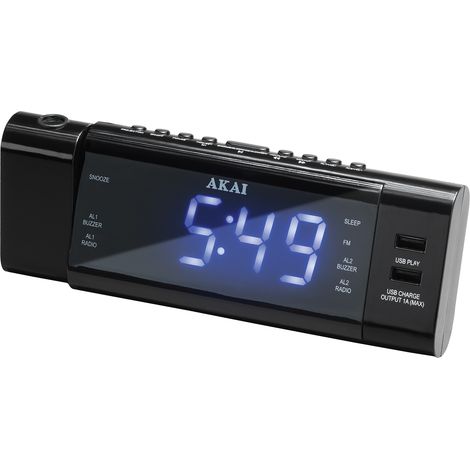 Radio-réveil Akai ACR-3888 AM/FM PLL 40 stations USB Double alarme Projection (1/5)