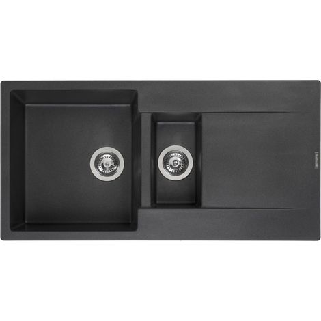 Reginox Amsterdam 15 Küchenspüle mit Restebecken und Abtropffläche schwarz metallic (1/5)