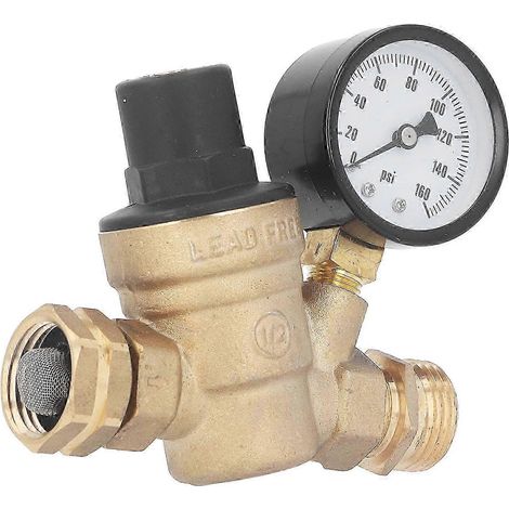 Réducteur de pression en laiton réglable 160 PSI avec manomètre et filtre d'entrée pour camping-car et caravane, régulateur de débit fiable, vanne de contrôle haute performance, équipement de plomberi (1/4)