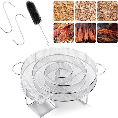Kaltrauchgenerator aus Edelstahl zum Heiß- und Kalträuchern von Lachs, Steaks, Würstchen und Käse, inklusive Haken und Bürste. Kompatibel mit allen Arten von Räucheröfen, Grills und Barbecues. (1/4)