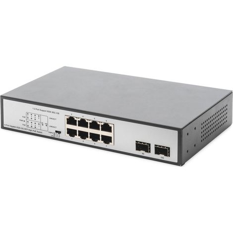 Digitus 8 Port Gigabit Poe Sw. 2xuplink 8xrj45 (6xpoe) +2sfp 802.3af / At / Bt